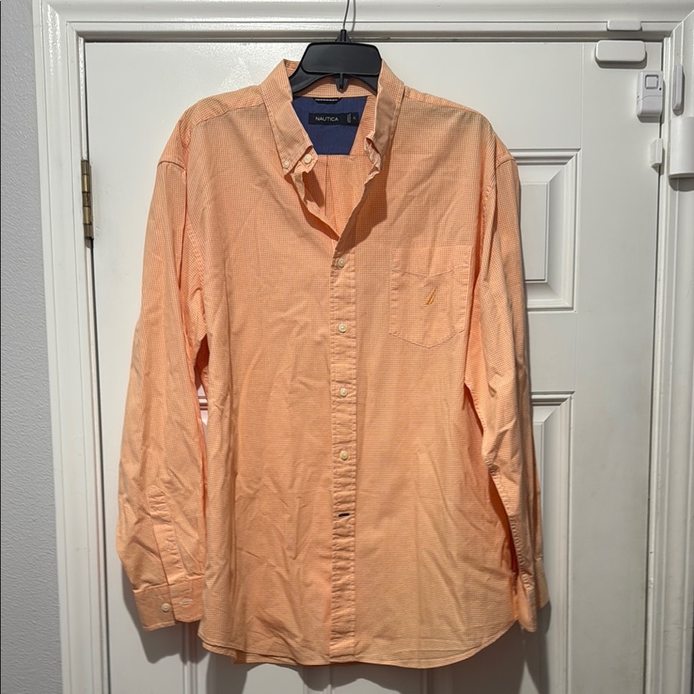 XL Nautica Orange Checkered Casual Button Down Shirt